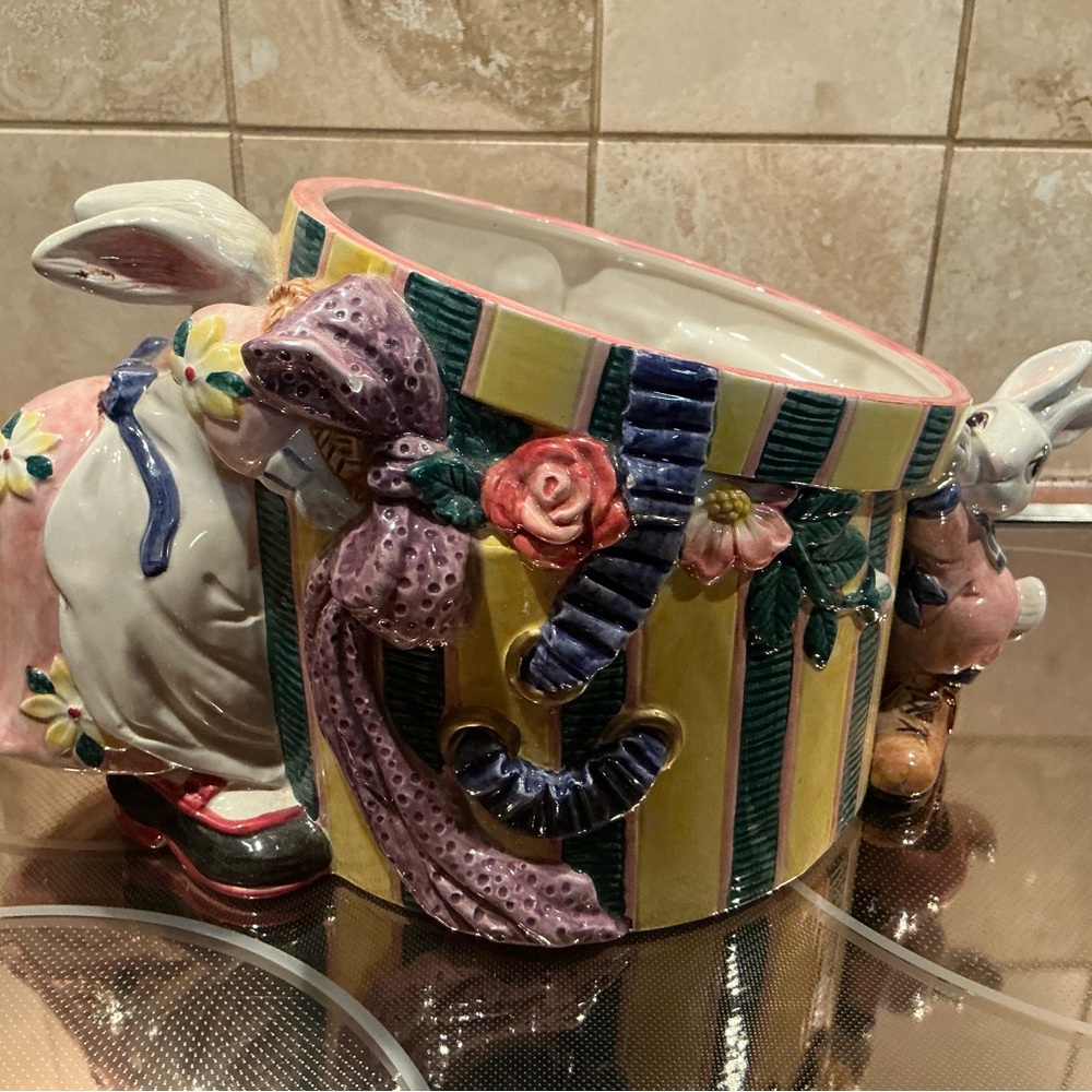 Vintage Fitz & Floyd Cookie Jar Base Only.  Colorful Ceramic Bunny Cookie Jar